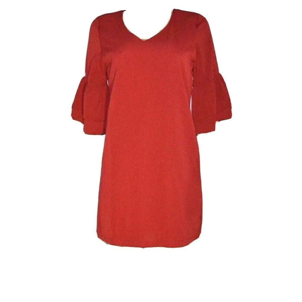 Belongsci Dress Womens Xsmall Red Burgundy Bell Shape Vneck Solid Holiday New